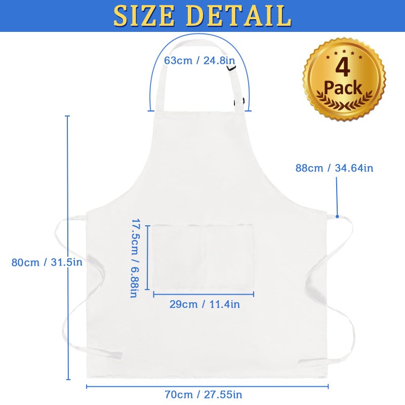 FunChaos 4 Pack Chef Apron, Adjustable Apron with 2 Pockets, Unisex Personalised Apron for Cooking, Kitchen, Restaurant (White) - Image 2